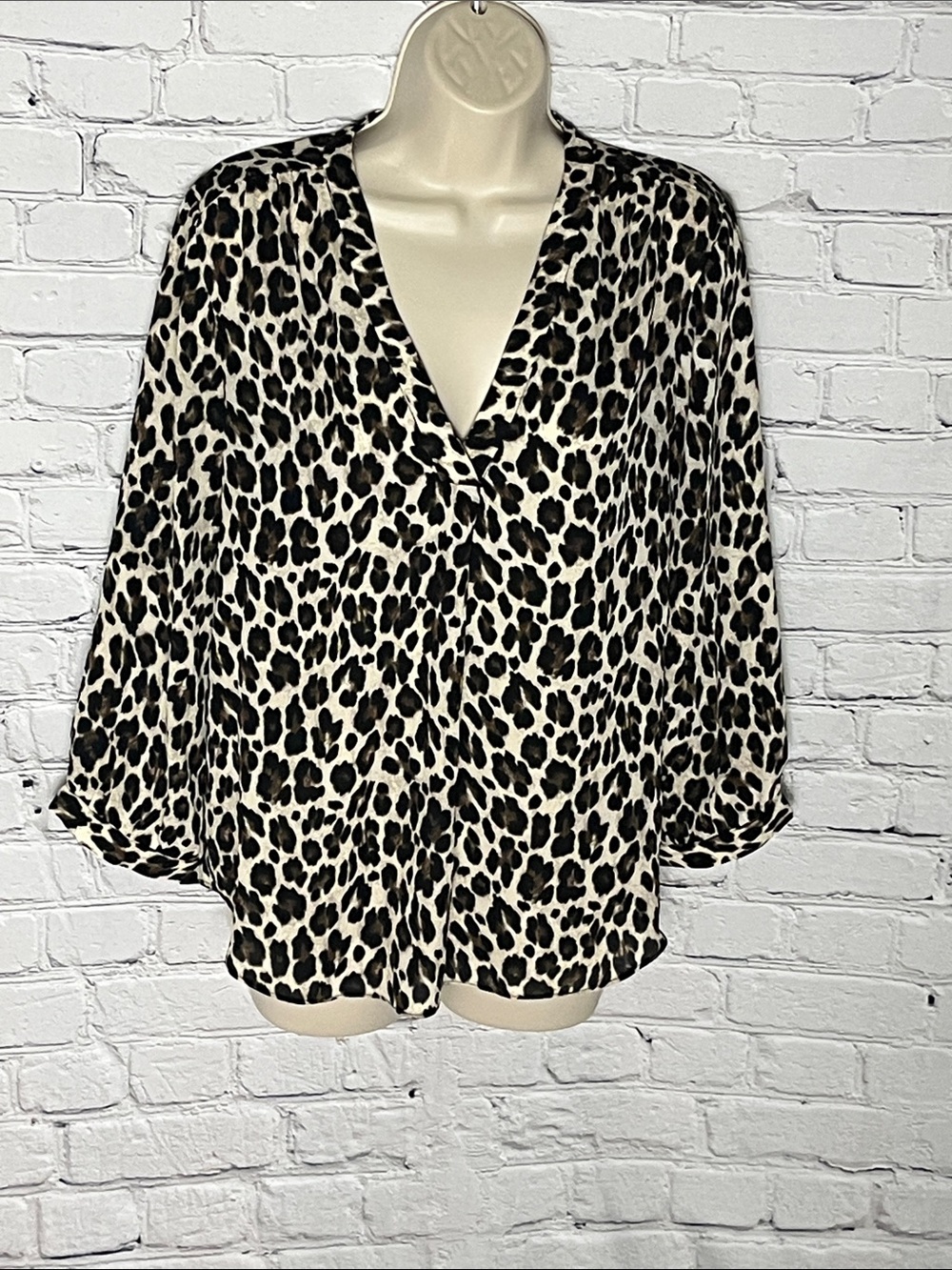 Vince Camuto Leopard Print V-Neck Blouse in Black and Cream